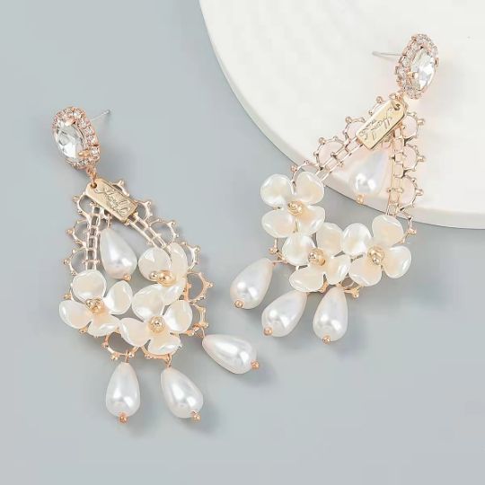 Picture of Floral Pearl Layered Earrings