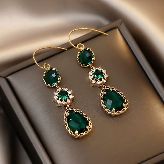Picture of Emerald Teardrop Hook Earrings