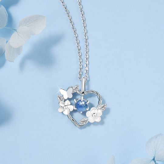 Picture of Elegant Butterfly Flower Heart Pendant Necklace
