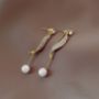 Picture of Pearl Rhinestone Tassel Drop Earrings