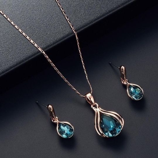 Picture of Blue Drop Necklace Earring Set