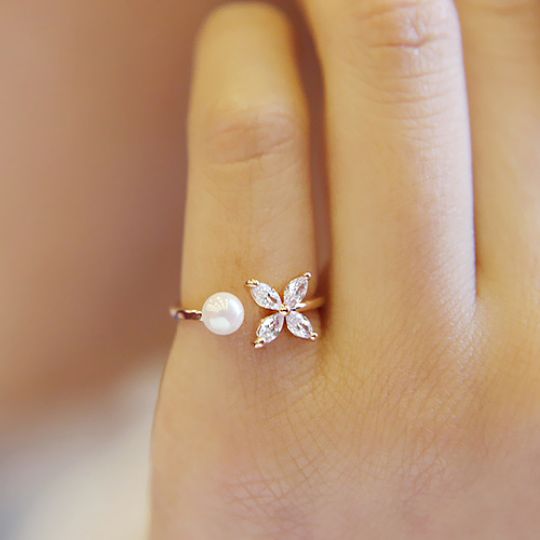 Picture of Pearl and Flower Adjustable Ring