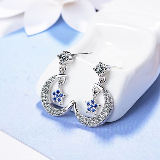 Picture of Shiny Star Moon Drop Earrings