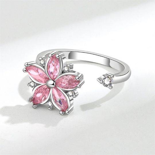 Picture of Zircon Pink Cherry Blossoms Rotating Rings
