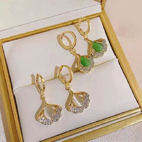 Picture of Minimalist Gold Plated Zircon Opal Earrings