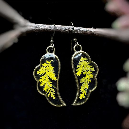 Picture of Handmade Antique Bronze Natural Fern Earrings/Real Fern Leaf Earrings