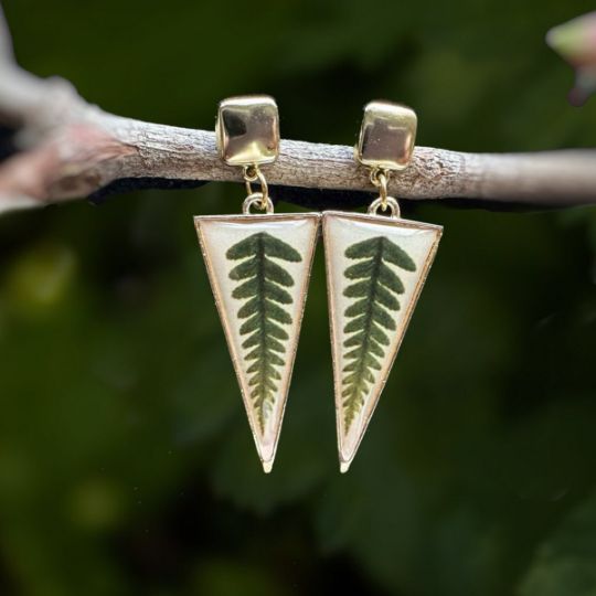 Picture of Handmade Natural Fern Threader Earrings/ Real Fern Leaf Ear Threaders