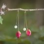 Picture of Handmade Long Real Rose Dangle Earrings with Pearls 