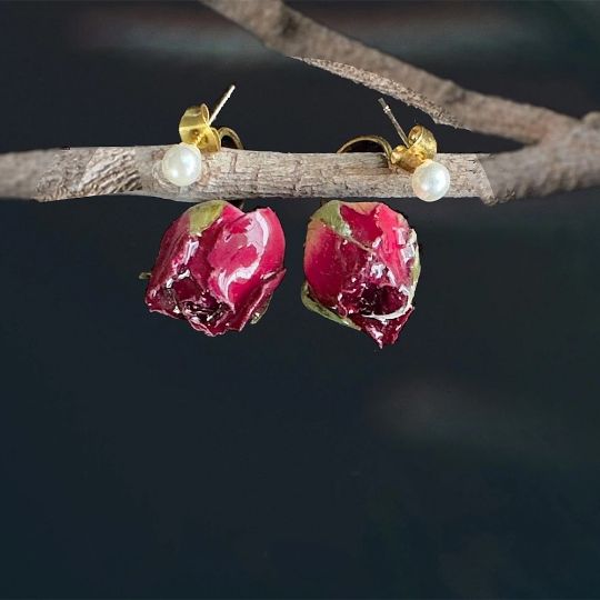Picture of Handmade Real Rose Stud Earrings